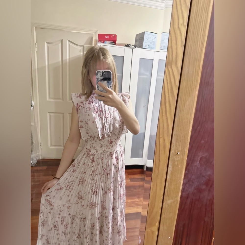 SNIDEL Pink Floral Flutter Sleeve Dress